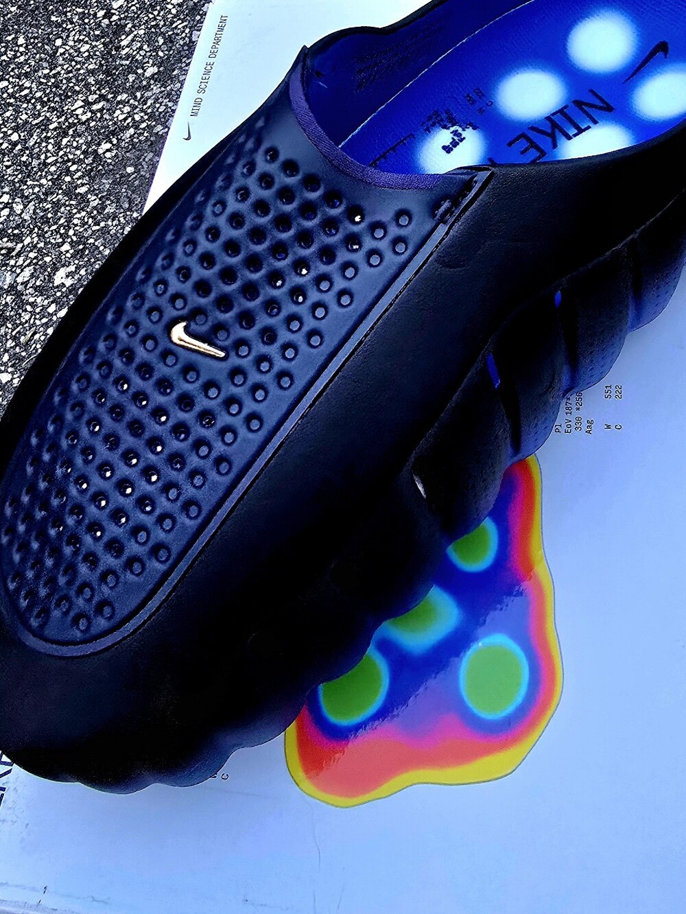 Nike Men’s Black Slip-On Perforated Foam Mule with Blue Insole